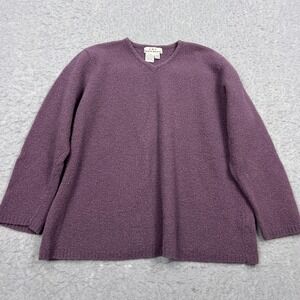 VTG Eddie Bauer AKA Sweater Women's XL Purple Wool Boucle Knit‎ V Neck Pullover